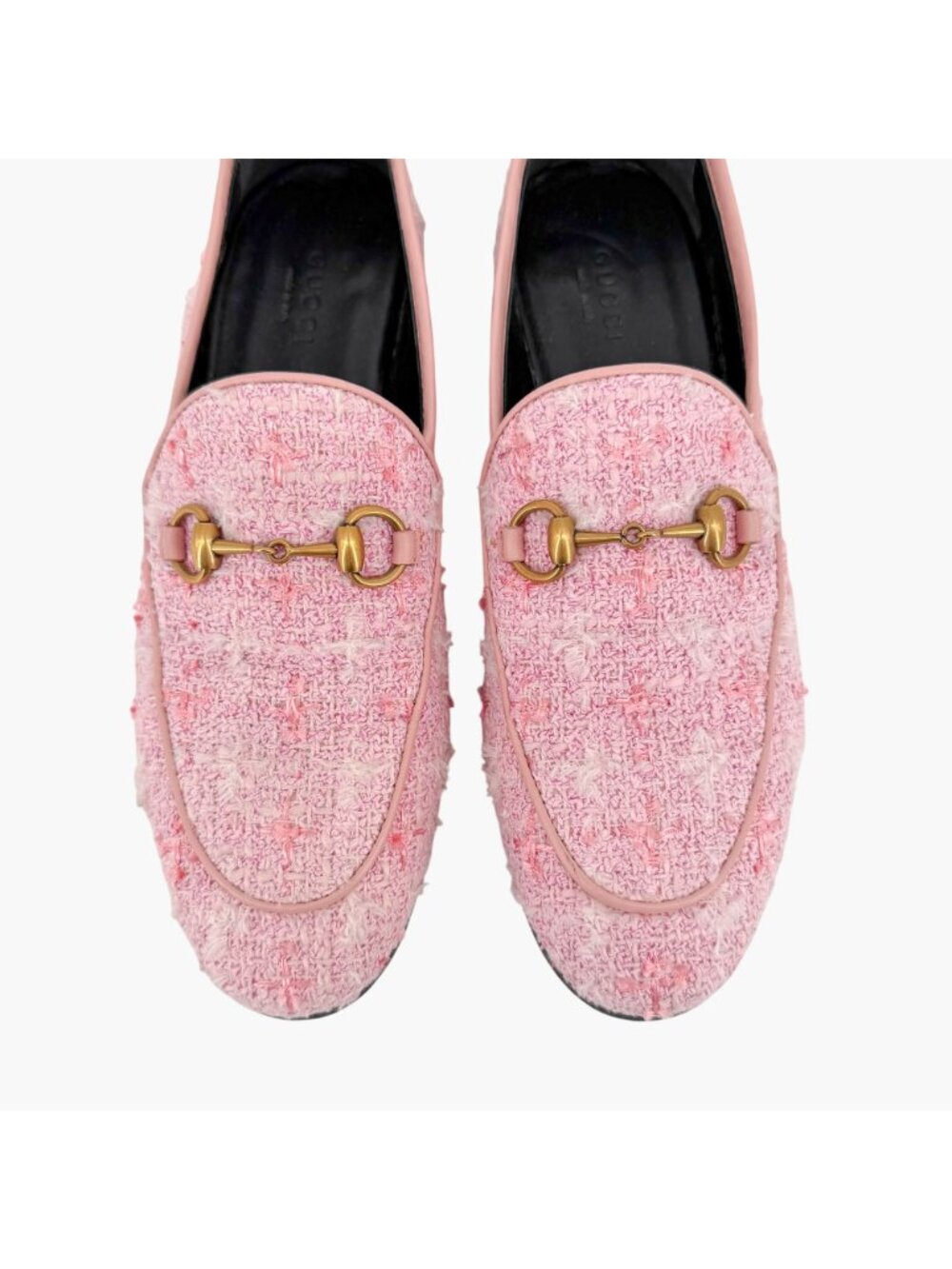 Gucci Jordaan Light Pink Tweed Horsebit Loafers Size 37 US 7 Women's Flats - Picture 4 of 15